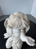 White Painted Terra Cotta Sitting Cherub Garden Sculpture