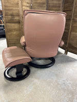 Ekornes Stressless Leather Chair with Ottoman, pink/taupe color