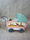 OHIO ART 1950's Lithograph Tin Doll Carriage - Comes With 2 Babies And Tub