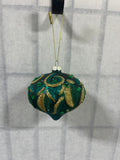 Teal/Gold Glass Ornament, 4" diameter