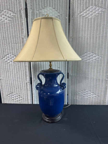 The Bradburn Gallery Blue Twist Handled Pottery Lamp (WORKS)
