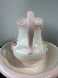 2-Piece Pink & Cream Embossed Floral Basin & Pitcher Set