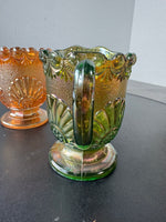 Westmoreland Shell & Jewel Green and Amber Carnival Glass Creamer & Sugar Bowl