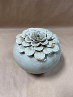 Ceramic Crackle Finish Flower Vase With Textured Floral Top For Home Decor