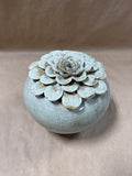 Ceramic Crackle Finish Flower Vase With Textured Floral Top For Home Decor