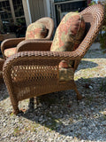 B-All Weather Wicker Chair Pair and Ottoman w/Sunbrella Fabric Cushioms