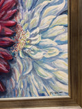 Red & White Mums Original Painting by Local Artist, Ginger Olansen; Signed