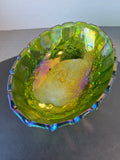 (A) Indiana Glass Vintage Green Carnival Glass Harvest Grape Footed Fruit Bowl