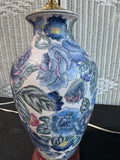 Pair of Asian Inspired Blue Floral Vase 3-Way Lamps (WORKS)