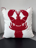 Lobster Red & White Embroidered Nautical Throw Pillow
