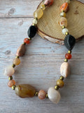 Long Multicolored Gemstone Vintage Beaded Necklace
