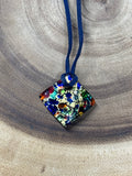 Multi Colored Glass Pendant on Blue Suede Cord