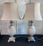Pair of Neutral Glazed Pineapple Table Lamps (WORKS)
