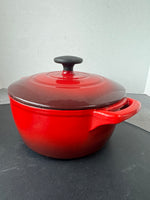 (B) Unbranded Red Enamel Cast Iron 2.5 Quart Dutch Oven