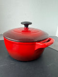 (B) Unbranded Red Enamel Cast Iron 2.5 Quart Dutch Oven