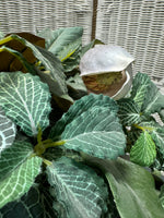 Faux Magnolia Bud & Greenery Arrangement in Textured Metal Planter