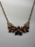 Purple Enameled Floral Gold Tone Bib Necklace