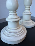 Pair of Shabby Chic Distressed Cream Resin Pillar Candle Holders