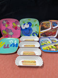 Lot of 9 Plastic “Kids” Plates and Hotdog Holders