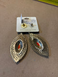 Large Gold Tone Earrings with Orange & Blue Accents