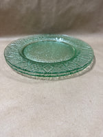 2 Indiana Vintage Pressed Glass Dinner Plates Green Diamond Pattern
