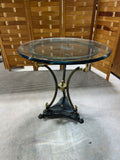 Neoclassical Style Brass & Metal Side Table with Glass Top