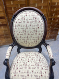 Antique Chair with Oval Back and Carved Arms **Sits Low**