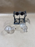 Ornate Cast Metal Frame With Snail Shell Shaped Glass Ink Bottles