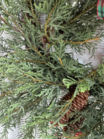 Faux Juniper Pine Spray Wreath with Plaid Bow