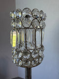 Crystal Beaded Silver Tone Pedestal Candle Holder & Lamp