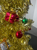 Pair of Gold Metallic Small Christmas Trees with Mini Ornaments