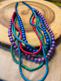 Multi Strand/Color Wooden Beaded Necklace