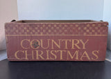 Country Christmas Primitive Style Wooden Planter or Storage Box with Leather Handles AS IS (READ DESCRIPTION CAREFULLY)