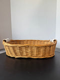 Oval Woven Wicker Basket with Blue & White Floral Porcelain Handles