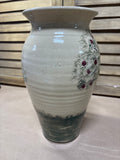 Vase with 3-D Farmer Feeding Straw to Horse in Stable