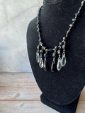 Black & Clear Beaded Teardrop Fringe Necklace