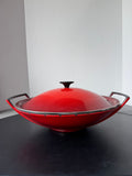 Le Creuset Cast Iron Enamel Wok with Lid in Cerise Red