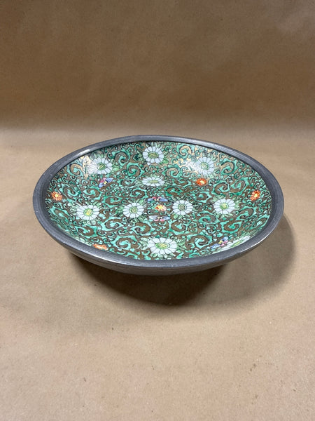 (A) Japanese Porcelain Ware Pewter Encased Trinket Dish