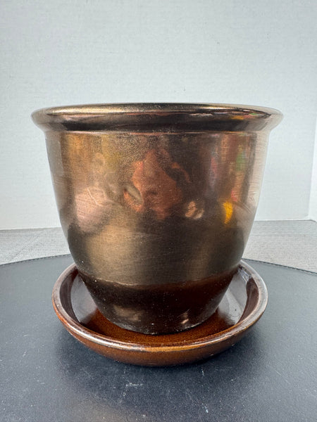 Bronze Metallic Pottery Planter with Saucer
