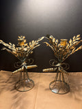 Pair of Metal Bundled Wheat Candle Holders