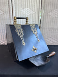 Antique Black Metal & Brass Coal Box with Shovel