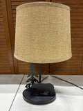 Black Bear Metal and Wood Lamp w/Burlap Shade, WORKS