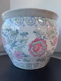 Pastel Floral Asian Inspired Ceramic Fishbowl Planter