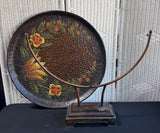 Large Hammered Metal Tole Painted Tray on Stand