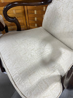 Queen Anne Style Arm Chairs with Cream Tone Fabric with Alphabet Embossed Design, (2)