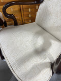 Queen Anne Style Arm Chairs with Cream Tone Fabric with Alphabet Embossed Design, (2)
