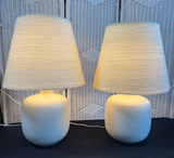Pair of Heavyweight Cream Ceramic Vintage 3-Way Lamps with Yarn Wrapped Shades (WORKS)