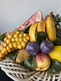 Hand Made Italian Majolica Vintage XL Ceramic Fruit Basket Centerpiece