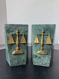 Brass & Green Marble Scales of Justice Vintage Bookends
