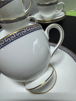 (I) 16-Piece Wedgwood England Palatia R4700 Greek Key Bone China Pedestal Teacups & Saucers Set